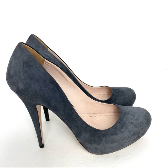 Miu Miu Suede Platform Pumps Heel in Charcoal Gray - Picture 5 of 9